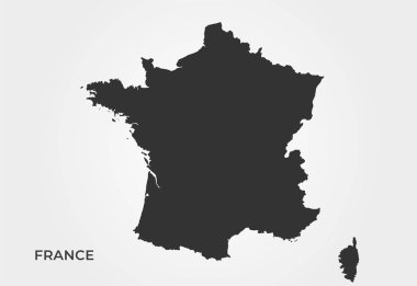 Fransa haritası simgesi. Siyah siluet izole edilmiş vektör coğrafi şablonu. Korsikalı Fransa haritası