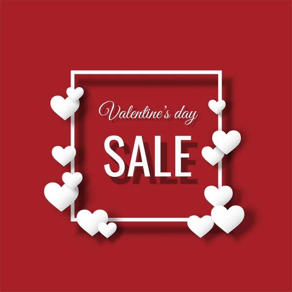 Banner di vendita di San Valentino. design di promozione valentini con cornice e cuori — Vettoriale Stock