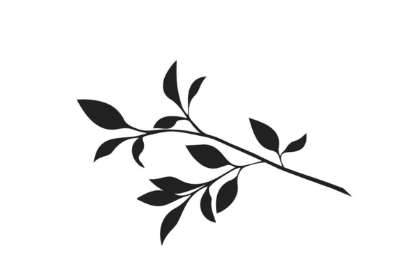 Ветка с листьями черного силуэта. элемент дизайна природы и деревьев — стоковый вектор