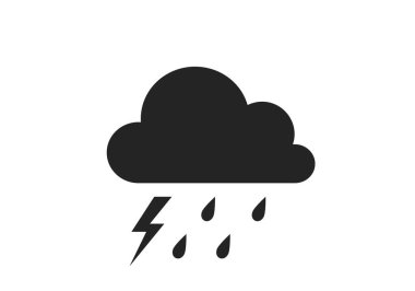 Fırtına ikonu. Basit bir düz dizaynda yıldırım ve yağmurlu bulut sembolü. Web sitesi, düğme, mobil uygulama, uygulama, UI için hava tahmini işareti