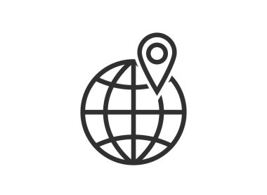 küresel konum simgesi. Web için küresel navigasyon ve konumlandırma sistemi vektör simgesi