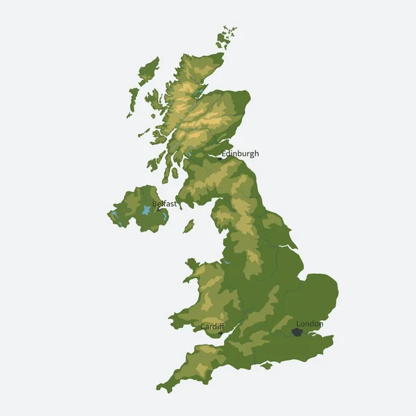 Reino Unido Grã Bretanha Irlanda Norte Mapa Vetorial Mapa Físico —  Vetores de Stock