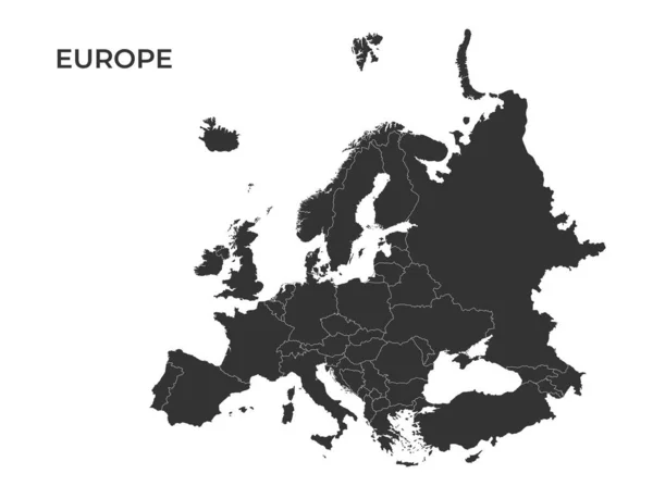 Europe Carte Vectorielle Silhouette Noire Carte Modèle Isolé Séparé Tous — Image vectorielle