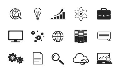 bilgi simgeleri ve elementler. Web tasarımı için teknoloji ve iş simgeleri
