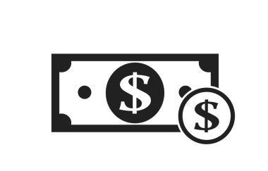 Dolar banknot ve madeni para ikonu. İzole edilmiş vektör parası ve nakit sembolü. finansal ve bankacılık tasarım ögesi