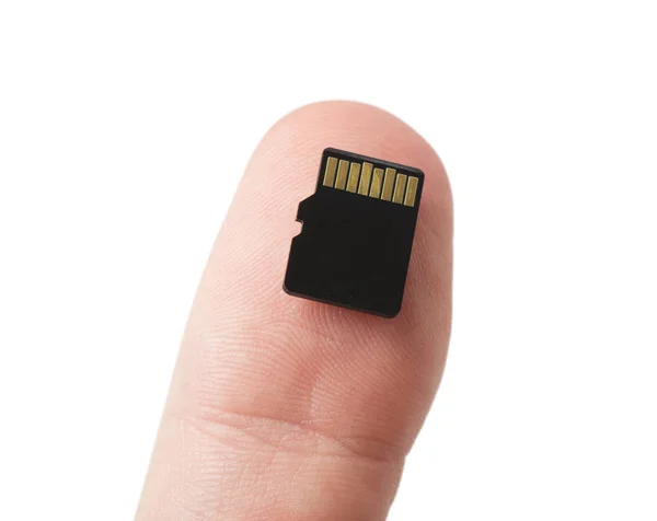 Micro-SD-Karte am Daumen — Stockfoto