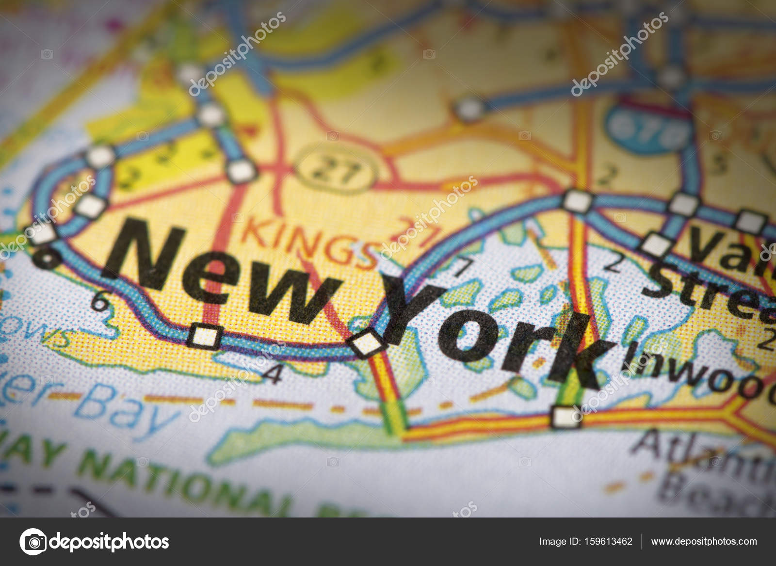 closeup of new york city on a road map of the united states photo by icemanj