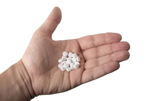 Handful of White Pills — Stock Photo, Image
