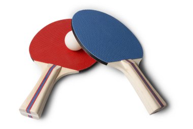 Kırmızı ve mavi Ping Pong su bendi kapağı - açılı kamera - karşı karşıya kolları
