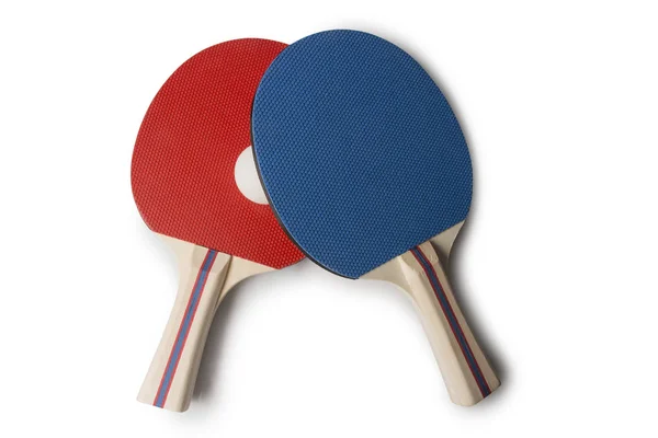 Red and Blue Ping Pong Pong Paddles - Handles Facing Camera - Overhea — стоковое фото