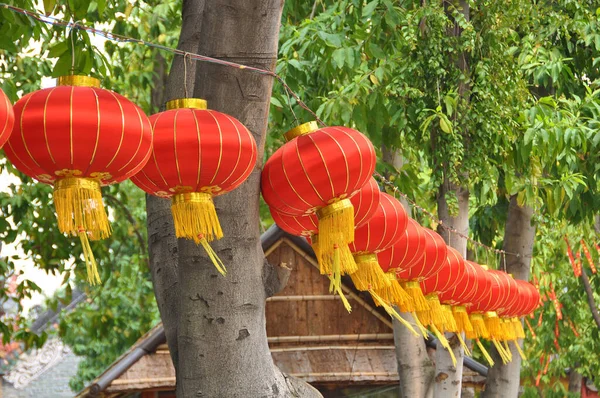 Čínské červené laterny na stromě, Čína — Stock fotografie