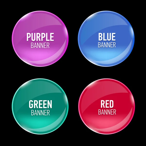 Набор фиолетовых, синих, красных и зеленых баннеров из стекла — стоковый вектор
