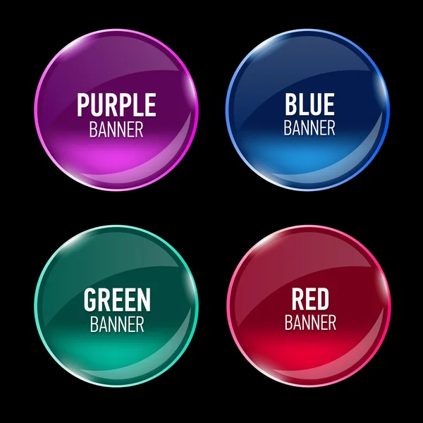 Set of glass purple, blue, red and green banners — Stock Vector