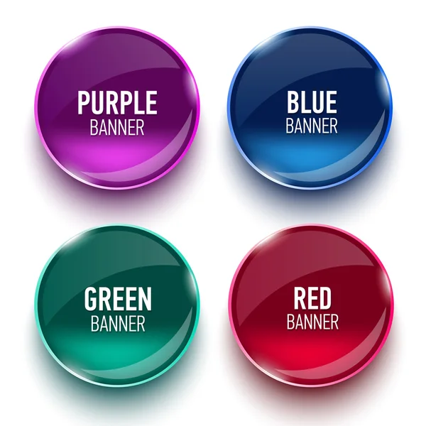 Set of glass purple, blue, red and green banners — Stock Vector