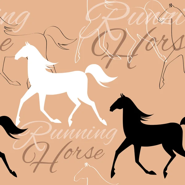 Бесшовный рисунок с бегом лошадей и текстом — стоковый вектор