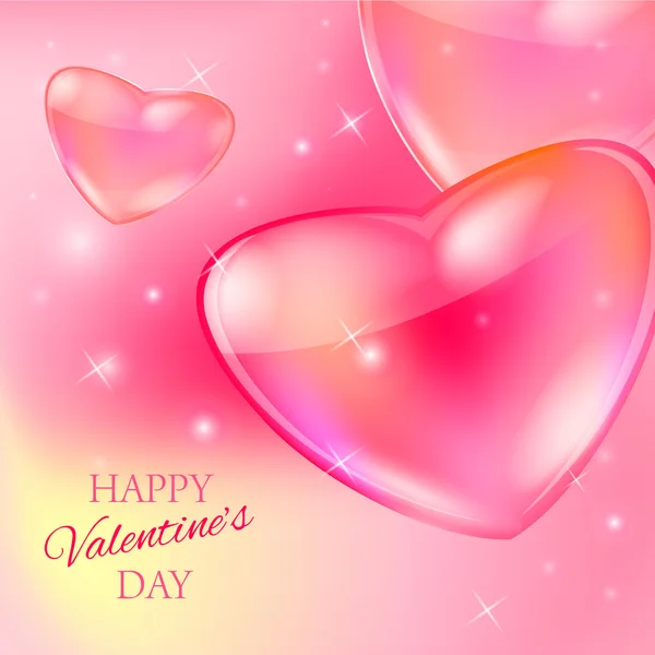 Dia dos Namorados s cartão com corações de vidro e luzes —  Vetores de Stock