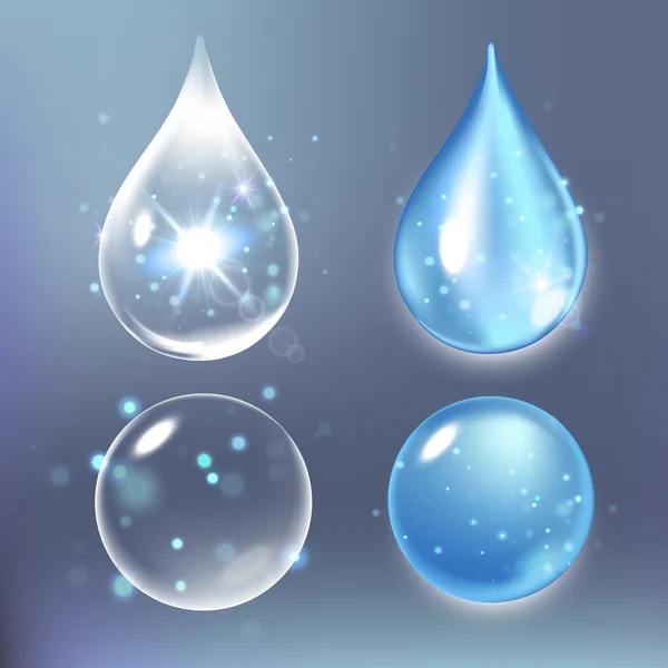 Ilustración vectorial de Set de gotas de colágeno, agua, ácido hialurónico transparente . — Vector de stock