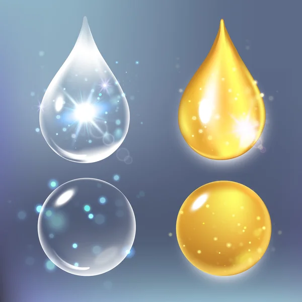 Vector illustration of Set  collagen drops, water, transparent, hyaluronic acid. — Stock Vector