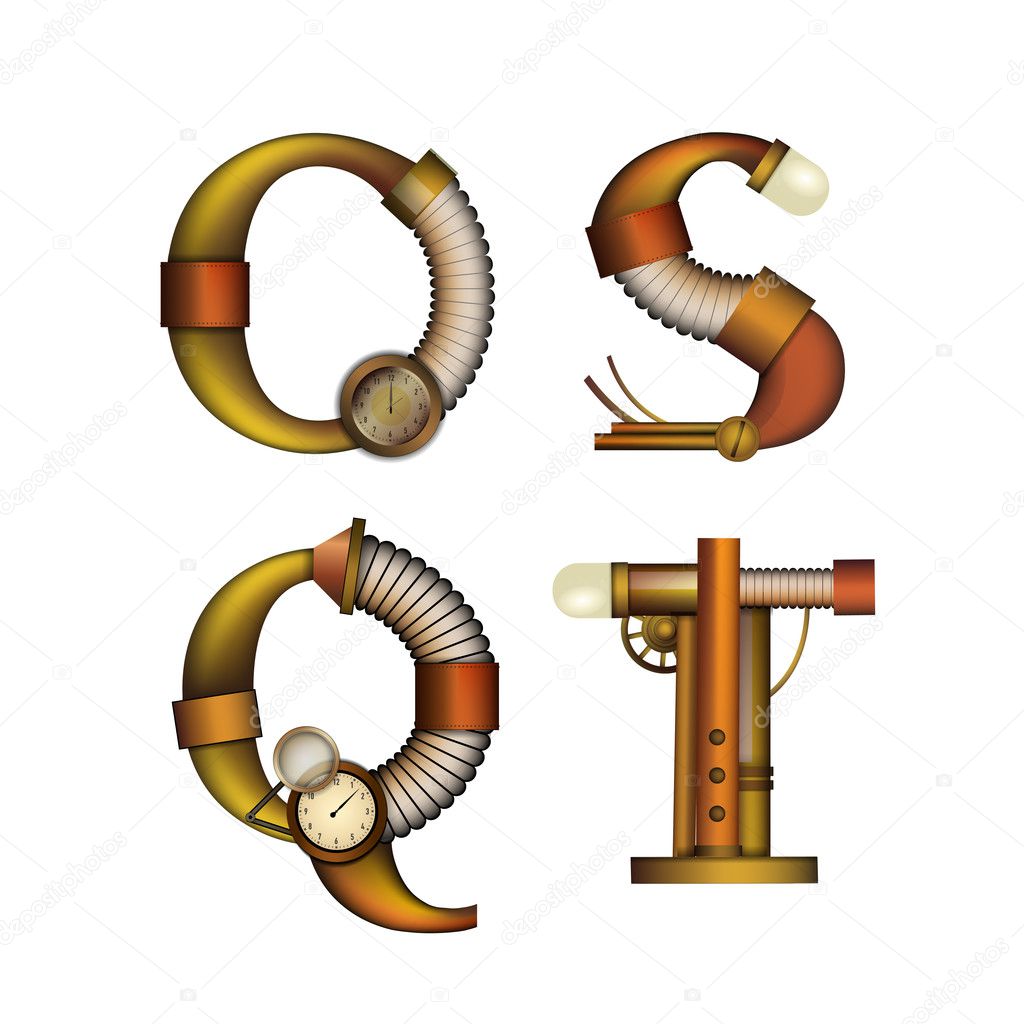 Set of Steampunk letters isolated on white vector