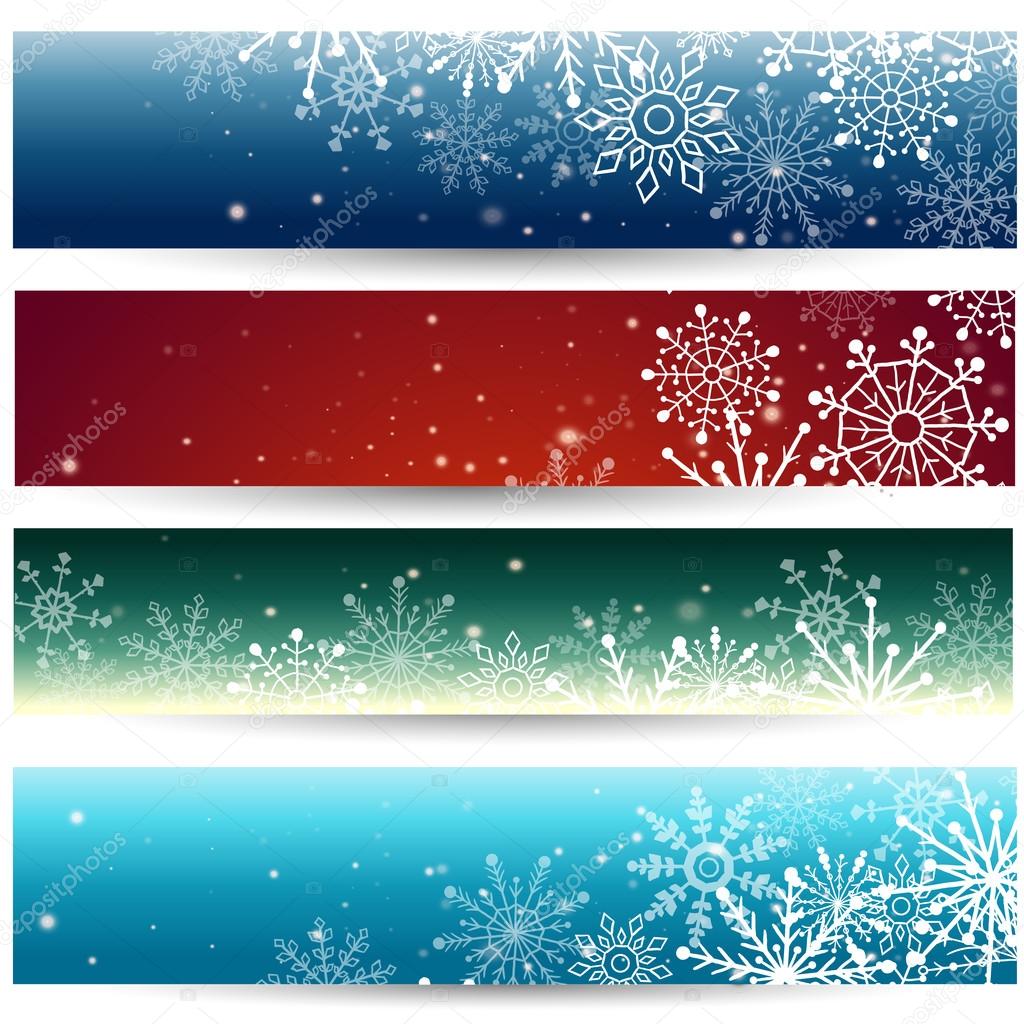 Set of Web banners with snowflakes. Vector illustration