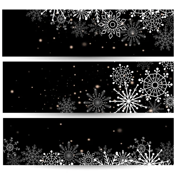 Set de banners Web con copos de nieve. Ilustración vectorial — Vector de stock