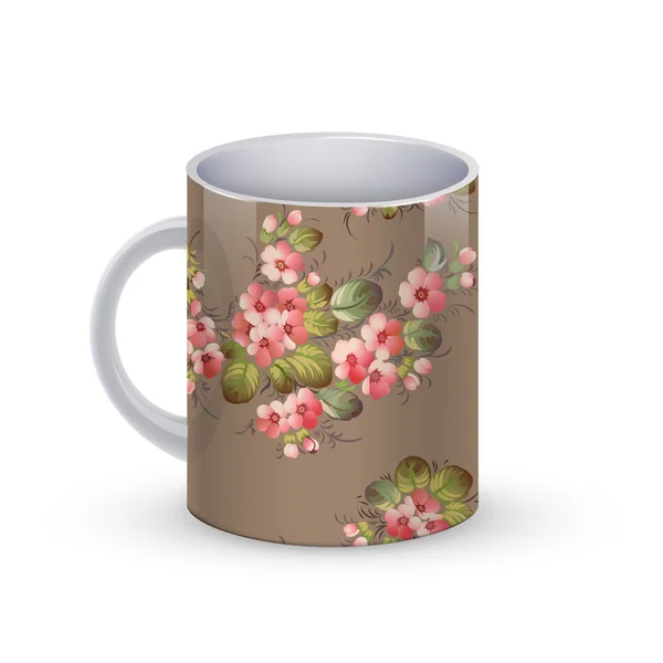 Modèle de tasse de café illustration avec motif traditionnel russe fleur. Vecteur — Image vectorielle