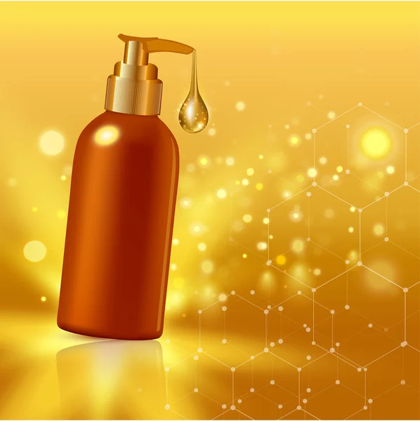 Gold realistische kosmetische Röhrchen Poster mit Kollagenlösung Creme oder Essenz auf Hintergrund Vektor Illustration — Stockvektor