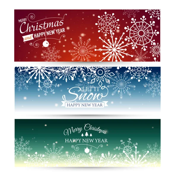 Conjunto de banners Web com flocos de neve. Ilustração vetorial — Vetor de Stock