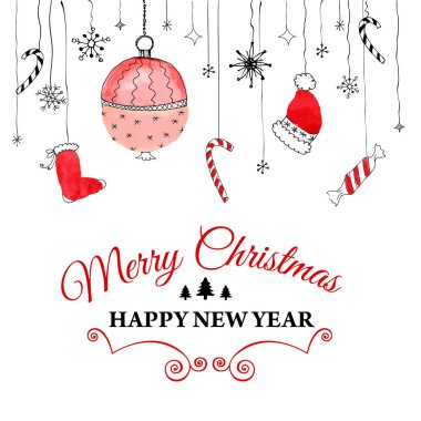 Handdrawn suluboya Noel doodle kartpostal