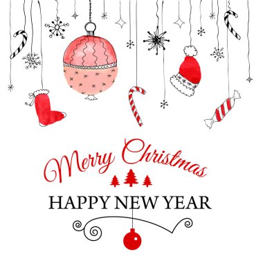 Handdrawn suluboya Noel doodle kartpostal