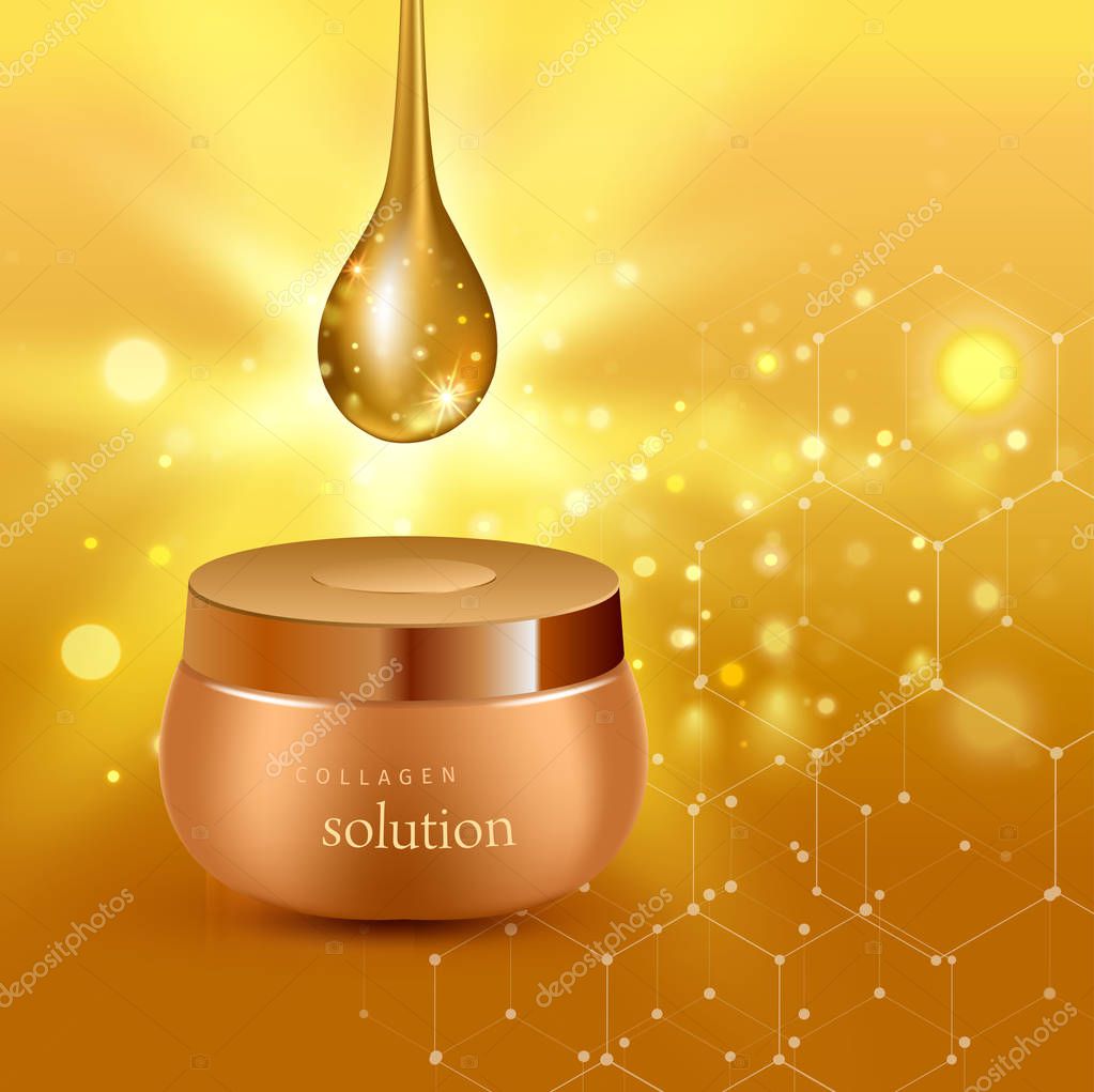Vector Illustration Of Gold Realistic Cosmetic Tube Poster With Collagen Solution Cream Or Essence On Gold Background Premium Vector In Adobe Illustrator Ai Ai Format Encapsulated Postscript Eps Eps Format