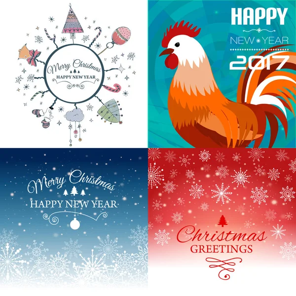 Set of Merry Christmas e-card template. Vector illustration. — Stock Vector