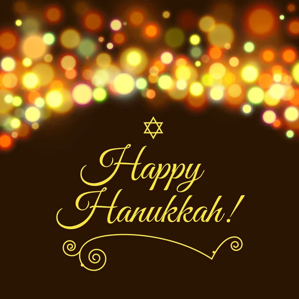 Tarjeta de felicitación feliz Hanukkah con caligrafía dibujada a mano texto diseñado . — Vector de stock