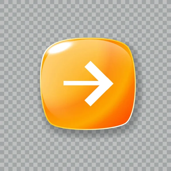 Icono de flecha derecha. Botón naranja brillante. Ilustración vectorial — Vector de stock