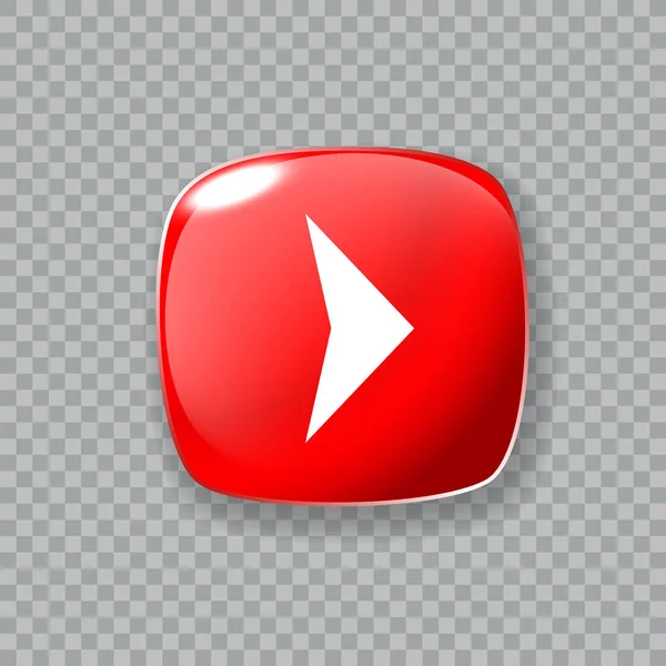 Icono de flecha derecha. Botón rojo brillante. Ilustración vectorial — Vector de stock