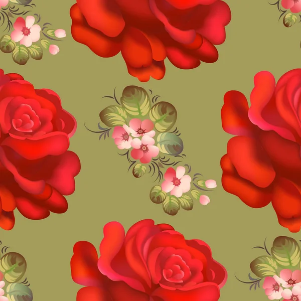 Bezszwowe czerwony róż wzór. Ilustracja wektorowa — Wektor stockowy