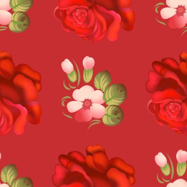 Sorunsuz kırmızı gül deseni. Vektör çizim