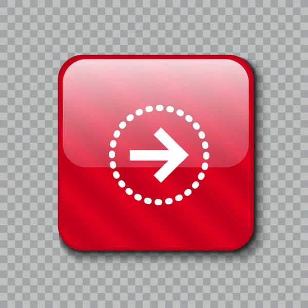 Icono de flecha derecha. Botón rojo brillante. Ilustración vectorial — Vector de stock