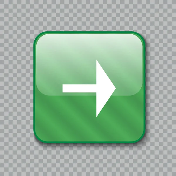 Icono de flecha derecha. Botón verde brillante. Ilustración vectorial — Vector de stock