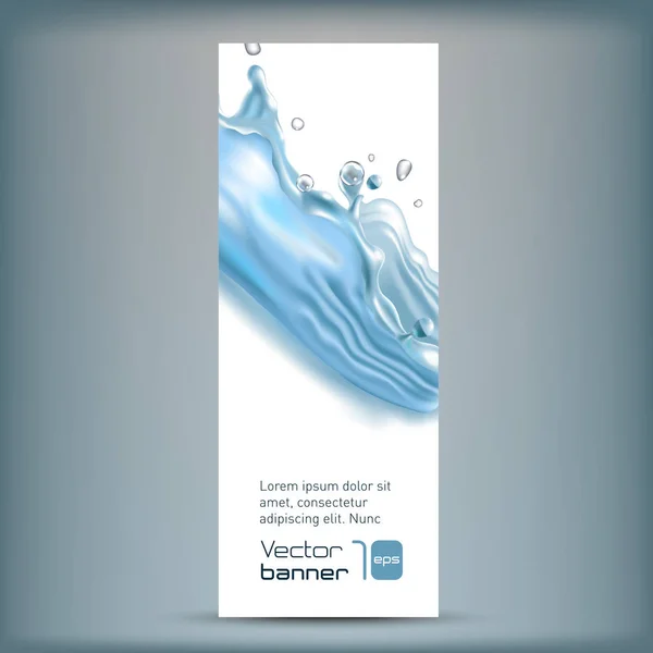 Banner z splash realistyczna woda na białym tle. Ilustracja wektorowa — Wektor stockowy