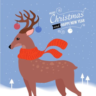 Noel geyiği tebrik kartı. Vektör çizim