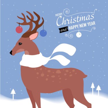 Noel geyiği tebrik kartı. Vektör çizim