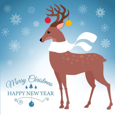 Noel geyiği tebrik kartı. Vektör çizim