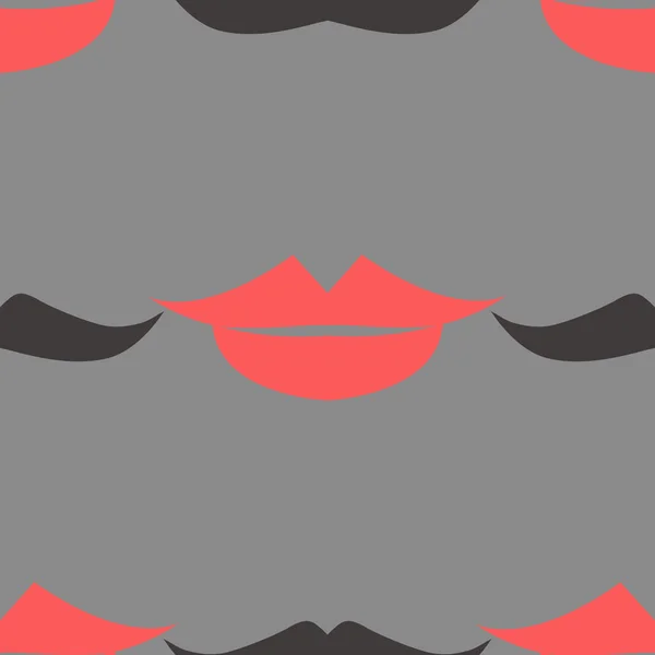 Lippen en snor naadloze patroon. Vectorillustratie — Stockvector