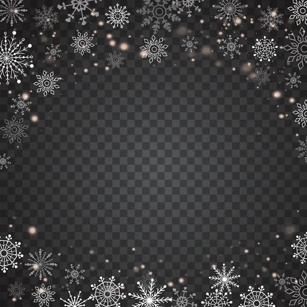 Copos de nieve que caen realistas aislados sobre fondo transparente. Ilustración vectorial — Vector de stock