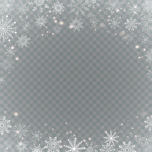 Copos de nieve que caen realistas aislados sobre fondo transparente. Ilustración vectorial — Vector de stock