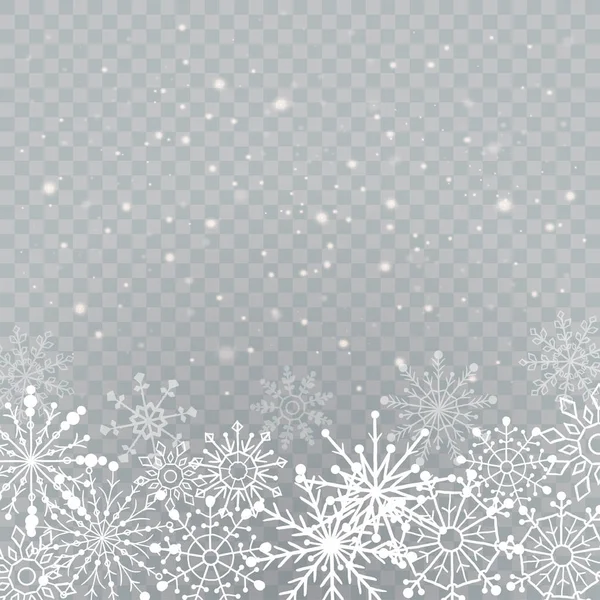 Copos de nieve que caen realistas aislados sobre fondo transparente. Ilustración vectorial — Vector de stock