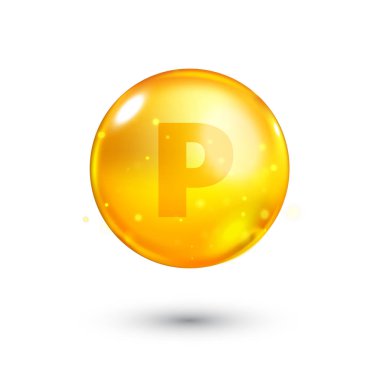 Vitamin P altın simgesi. Vektör çizim.
