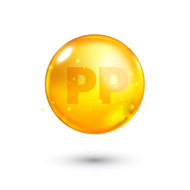 Vitamin Pp altın simgesi. Vektör çizim.
