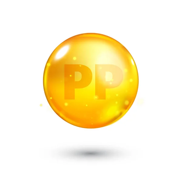 Vitamin PP glitter gold icon. Vector illustration. — Stock Vector